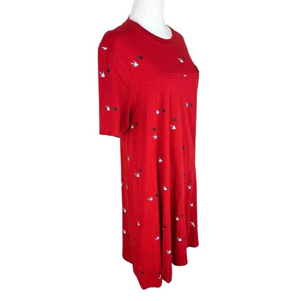 MCQ Alexander McQueen Red All Over Swallow Bird T-Shirt Dress Size Large - Picture 3 of 9